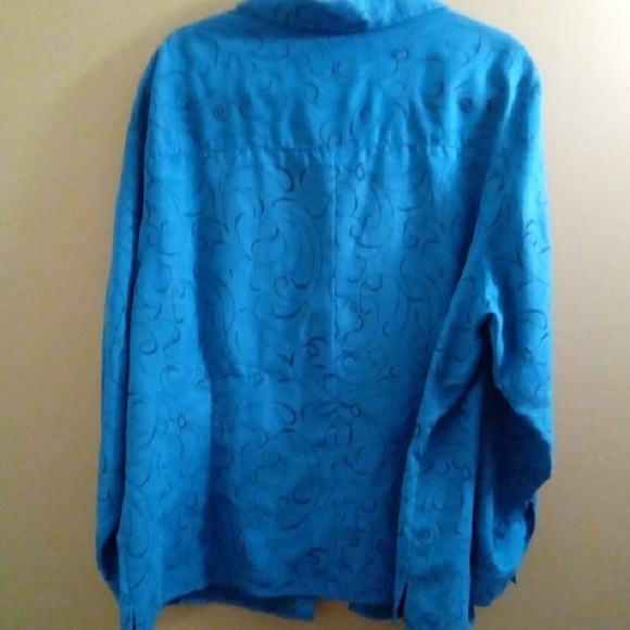 Womens XL Sag Harbor Turquoise Swirl Top Button Up Mediumweight Paisley - Picture 3 of 4